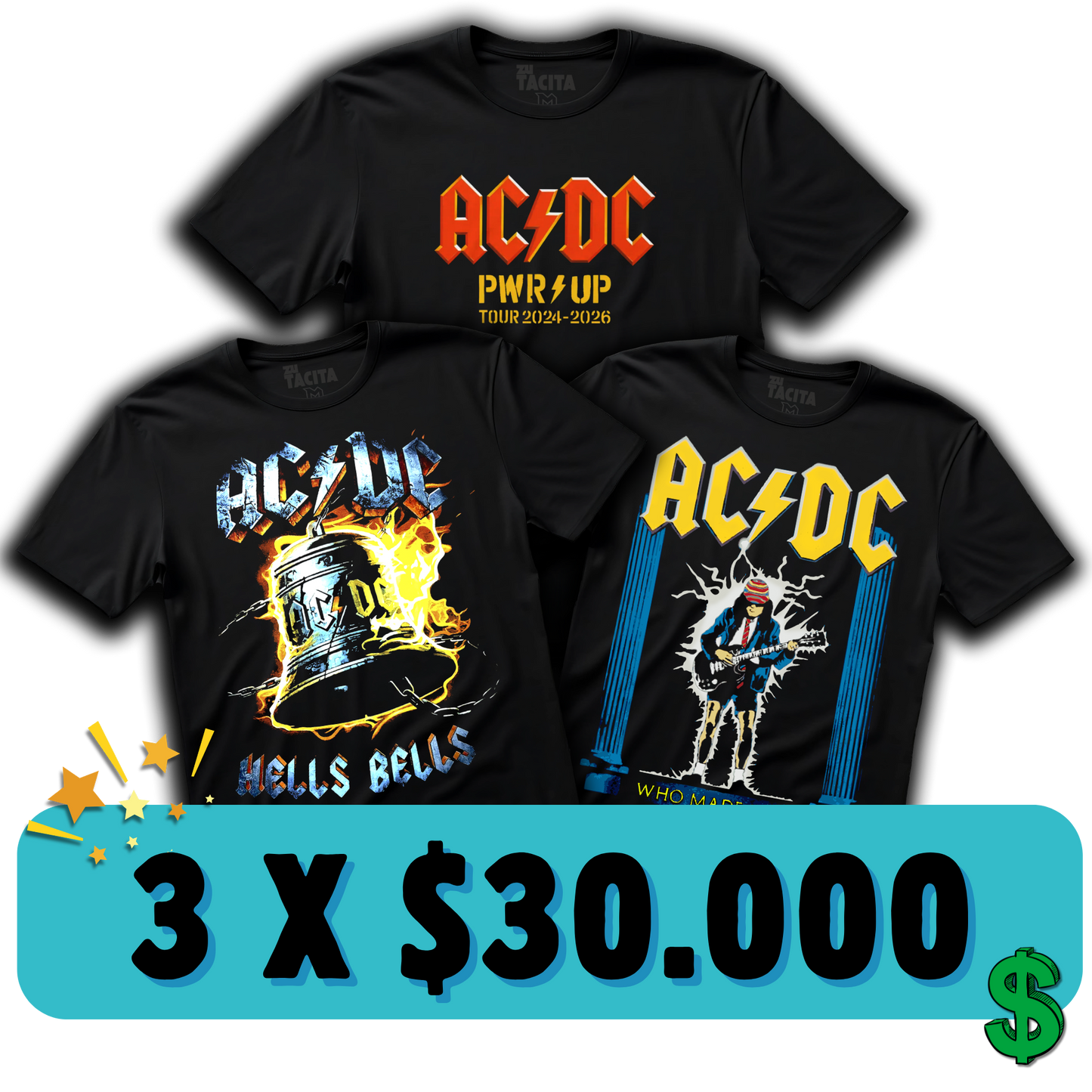3 POLERAS ACDC POR $30.000