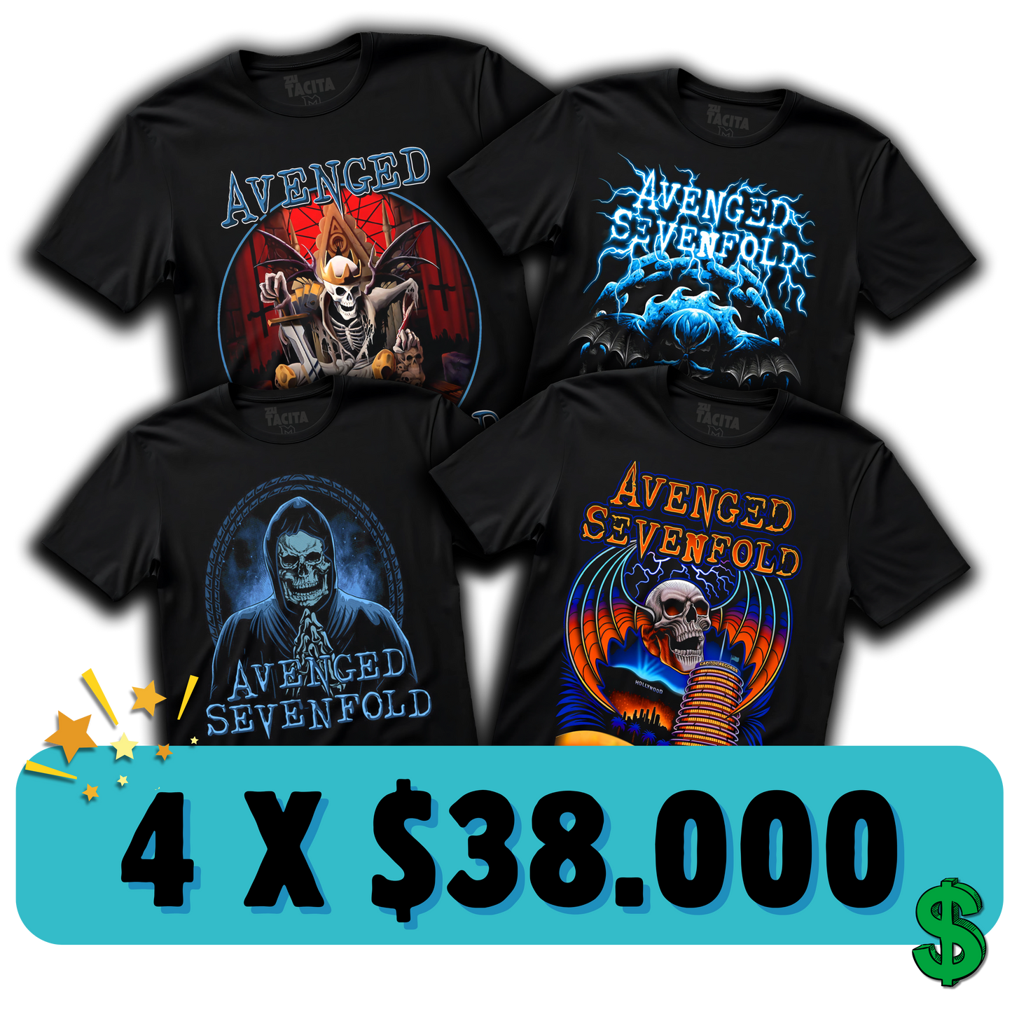 4 POLERAS AVENGED POR $38.000