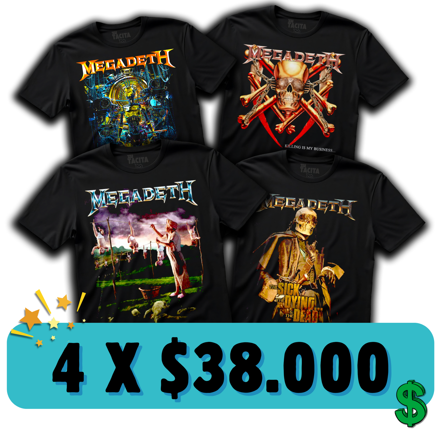 4 POLERAS DE MEGADETH POR $38.000