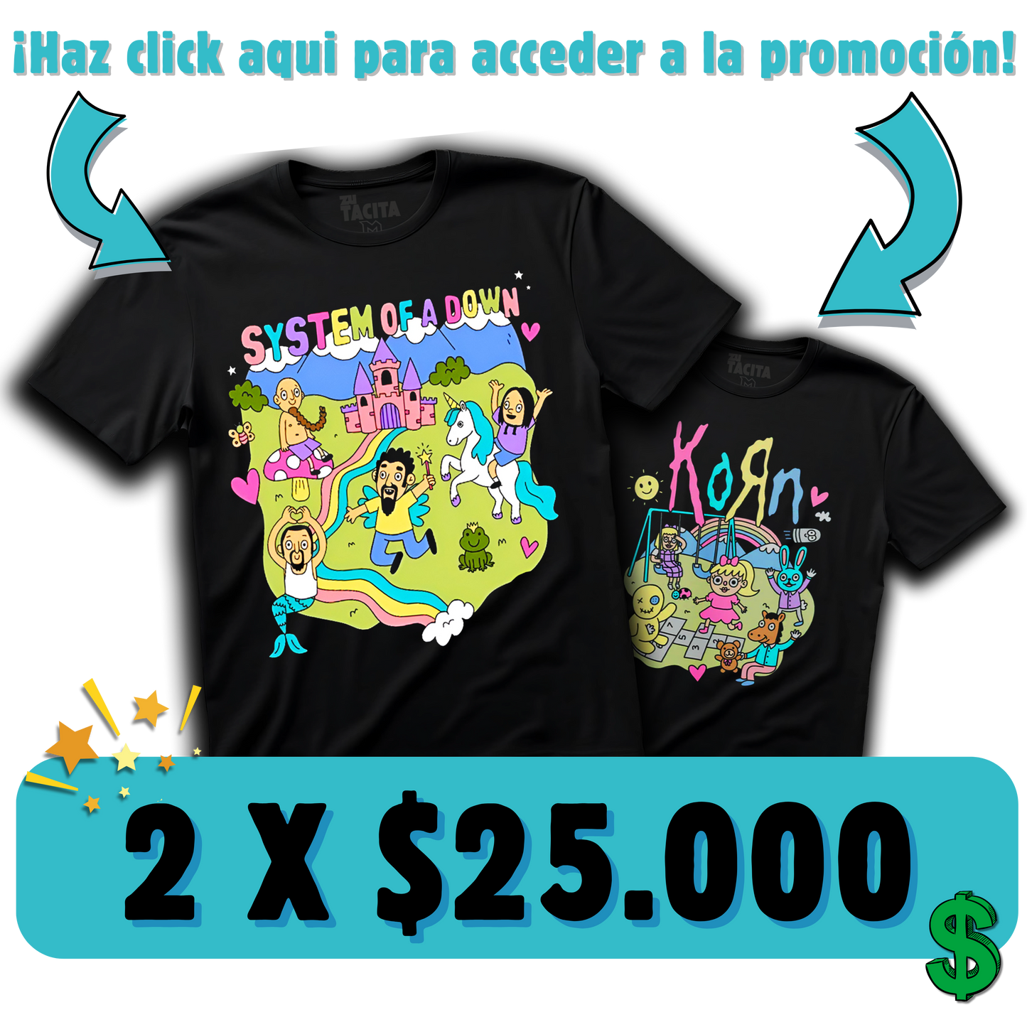 2 POLERAS DE CARICATURAS DE BANDAS POR $25.000