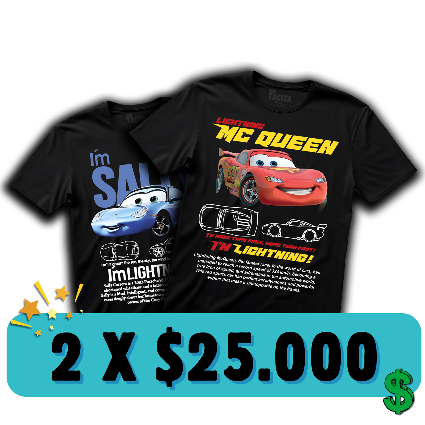 2 POLERAS DE CARS POR $25.000