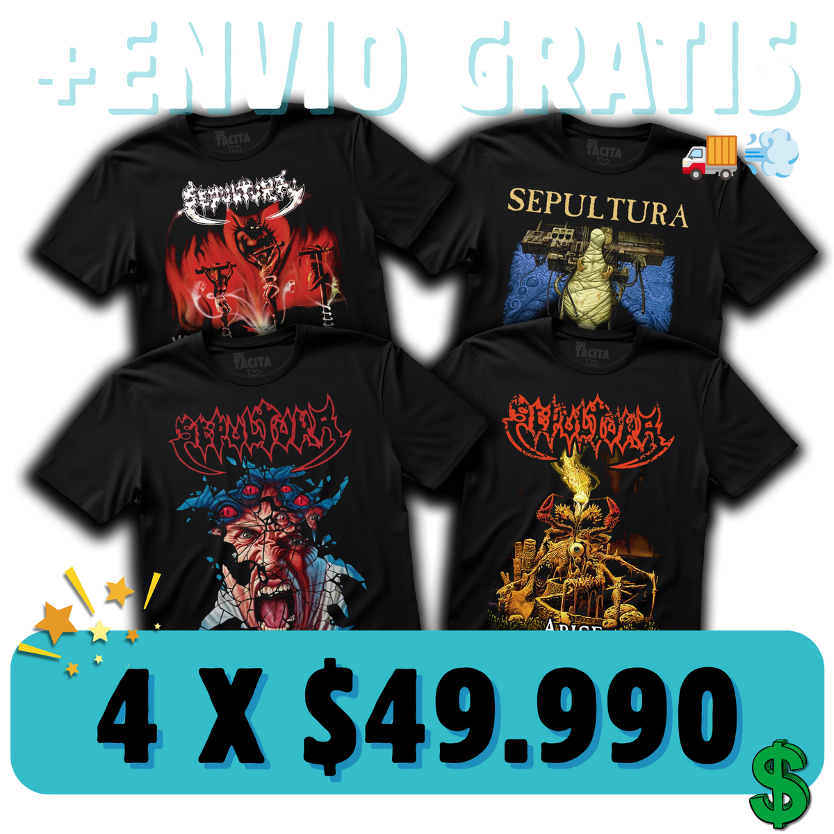 ELIGE 4 POLERAS DE SEPULTURA POR $49.990 + ENVÍO GRATIS