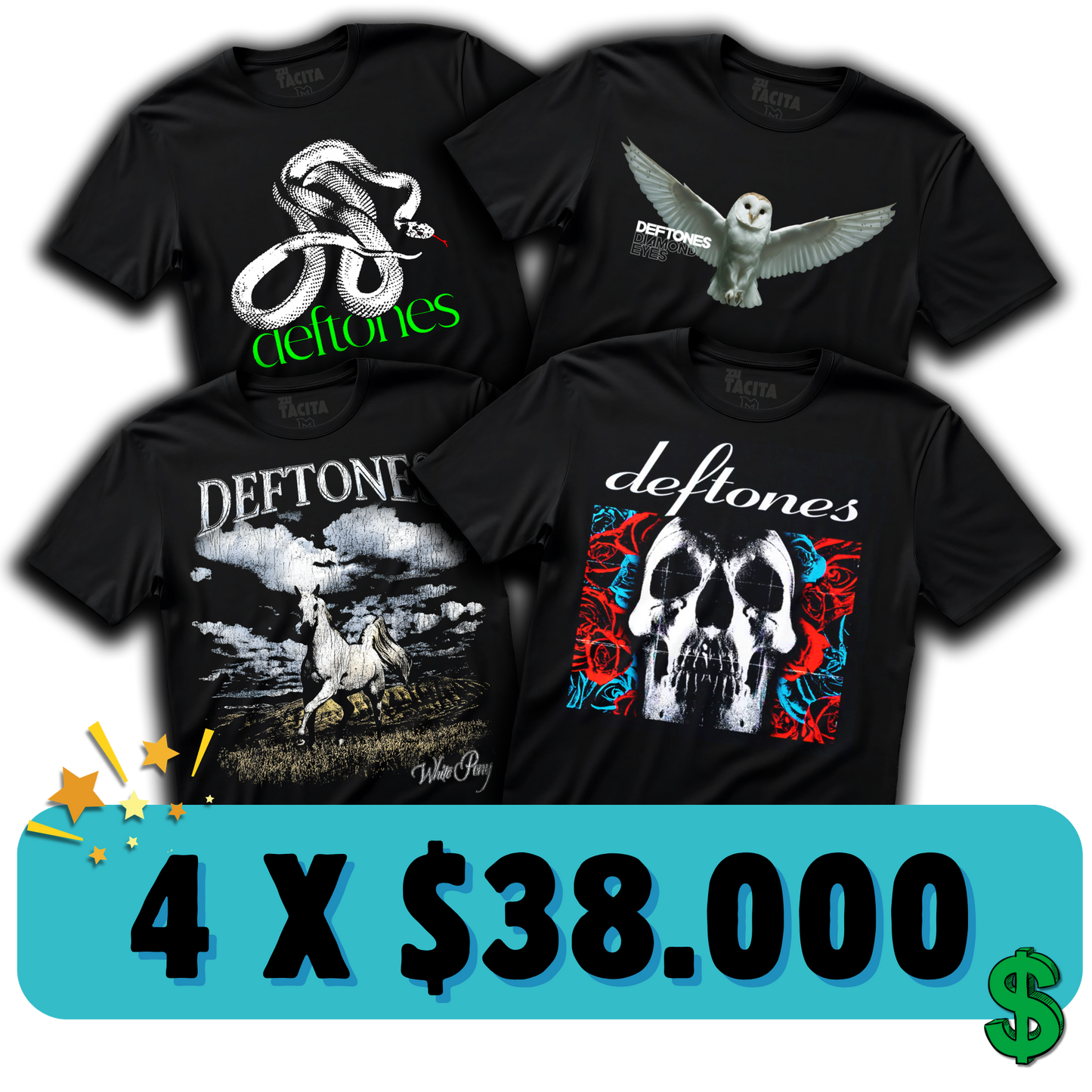 4 POLERAS DEFTONES POR $38.000