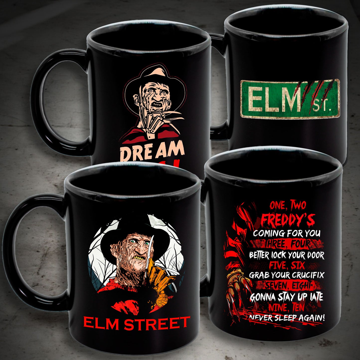 Juego de 4 tazas de A Nightmare on Elm Street - Elige tus diseños!