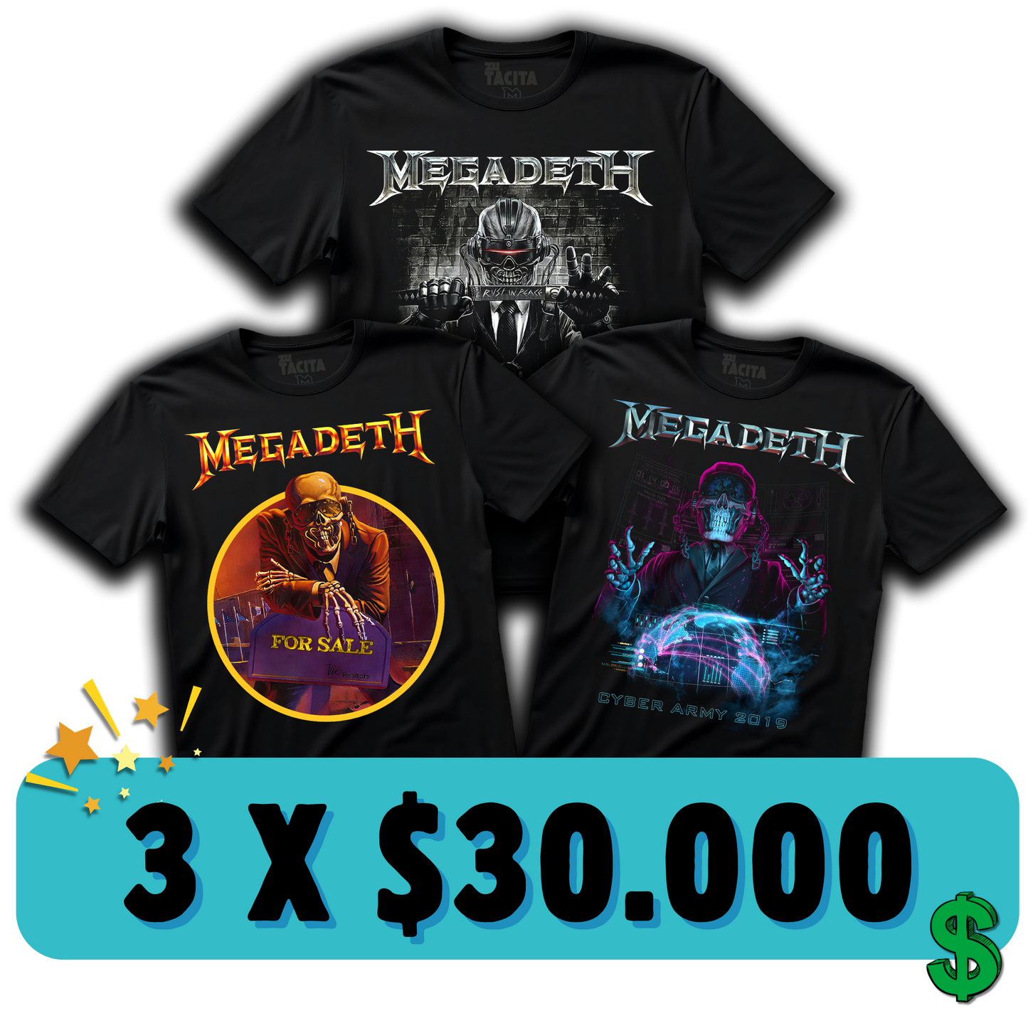 3 POLERAS DE MEGADETH POR $30.000