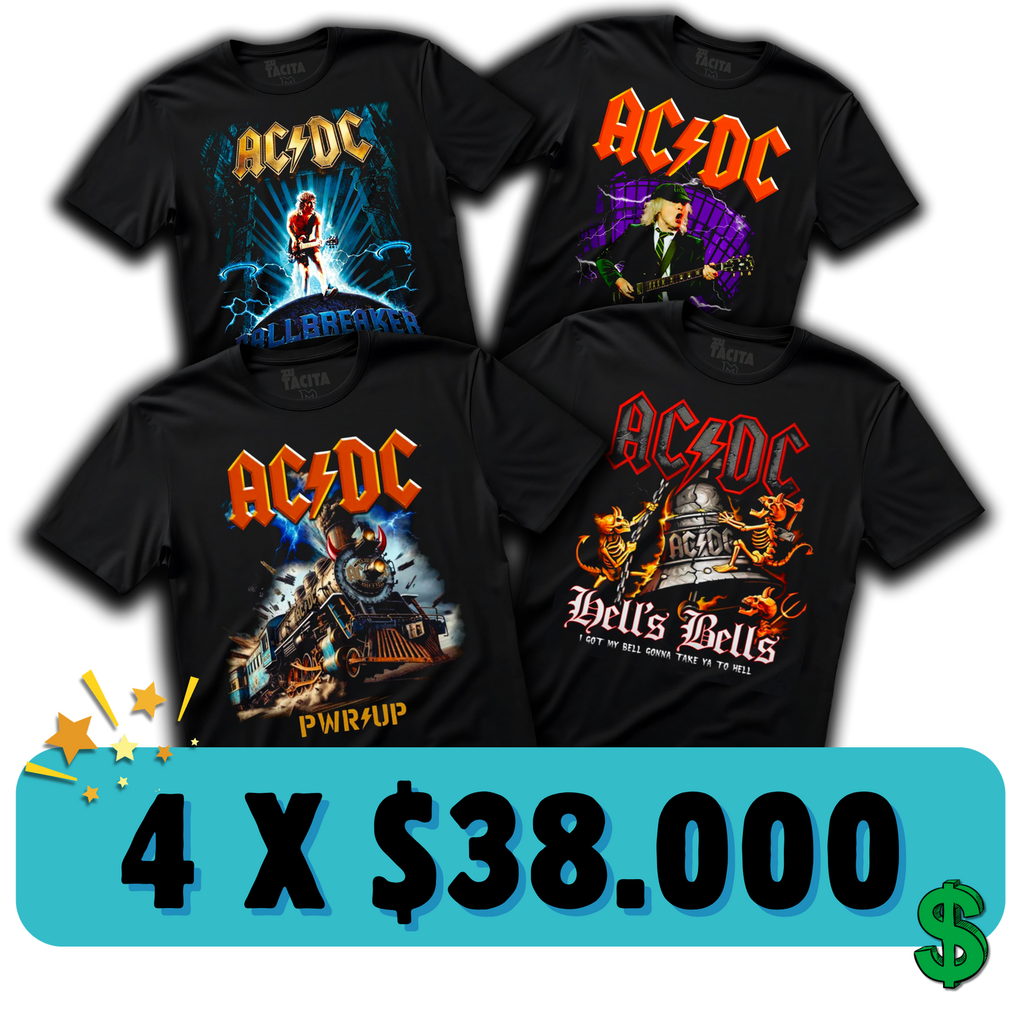 4 POLERAS ACDC POR $38.000