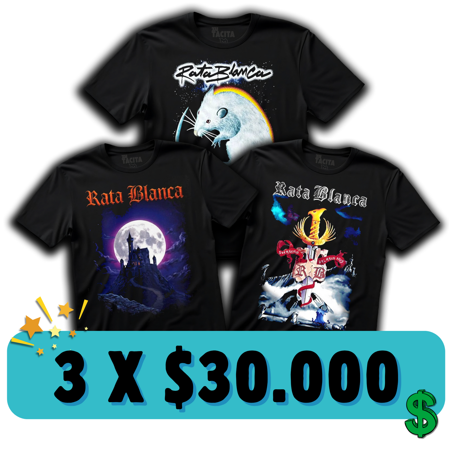 3 POLERAS DE RATA BLANCA POR $30.000