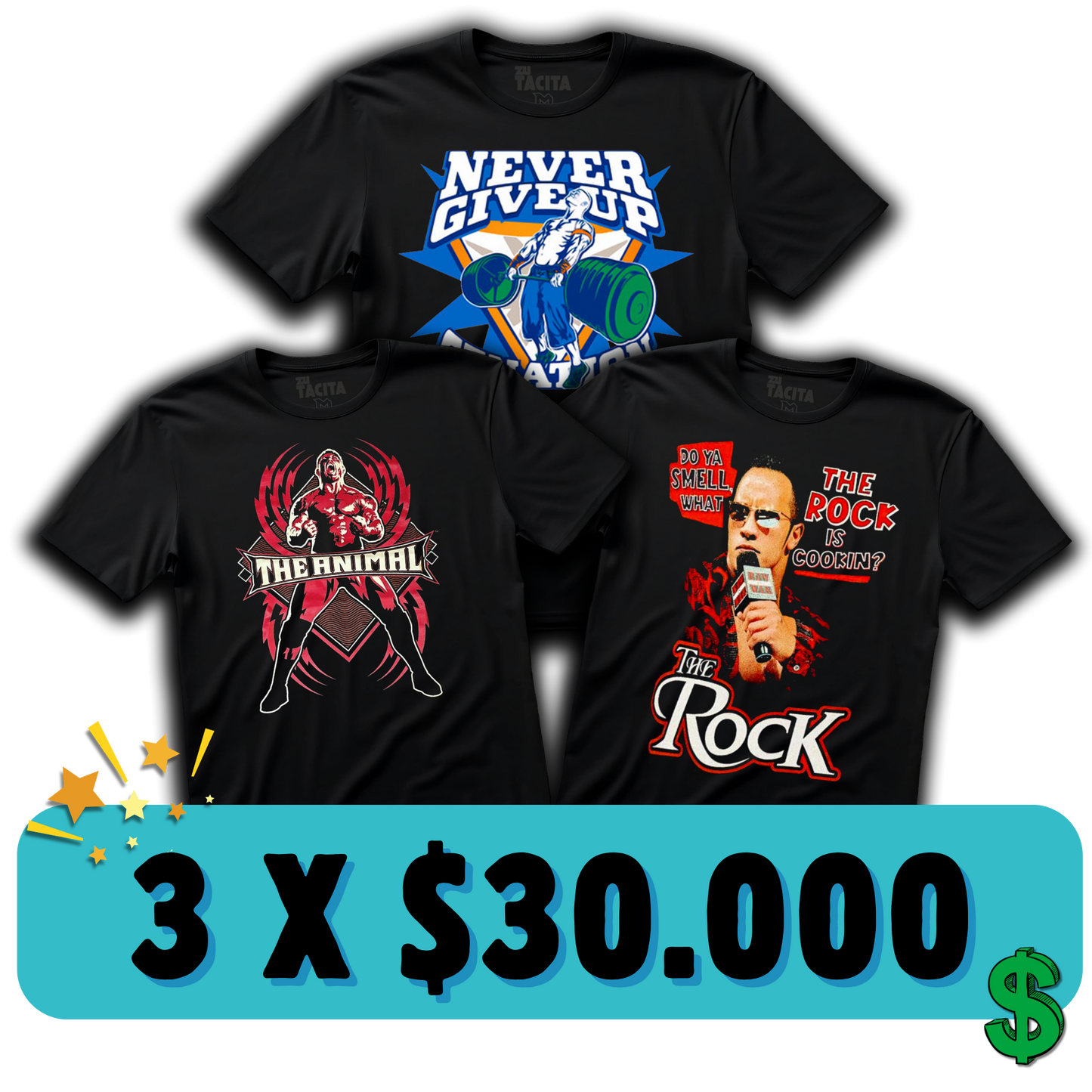 3 POLERAS DE WWE POR $30.000