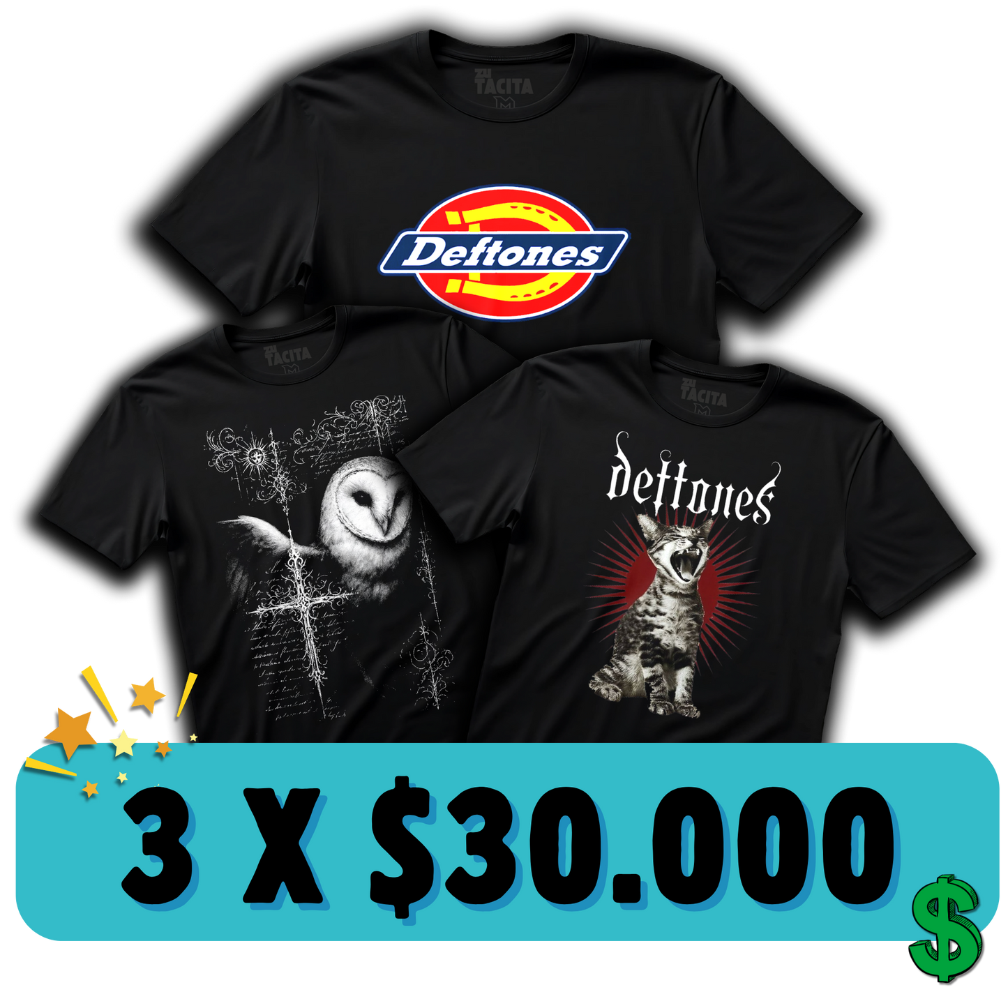3 POLERAS DEFTONES POR $30.000