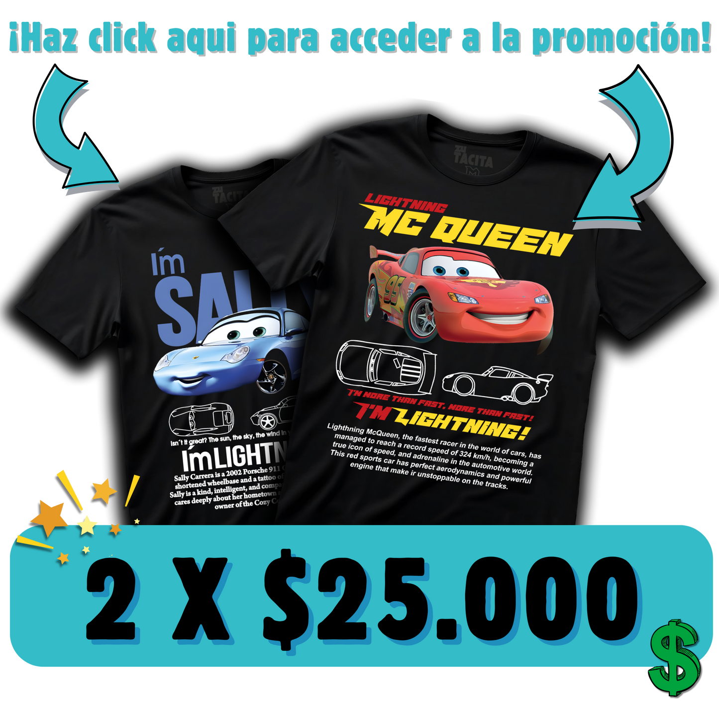 2 POLERAS DE CARS POR $25.000
