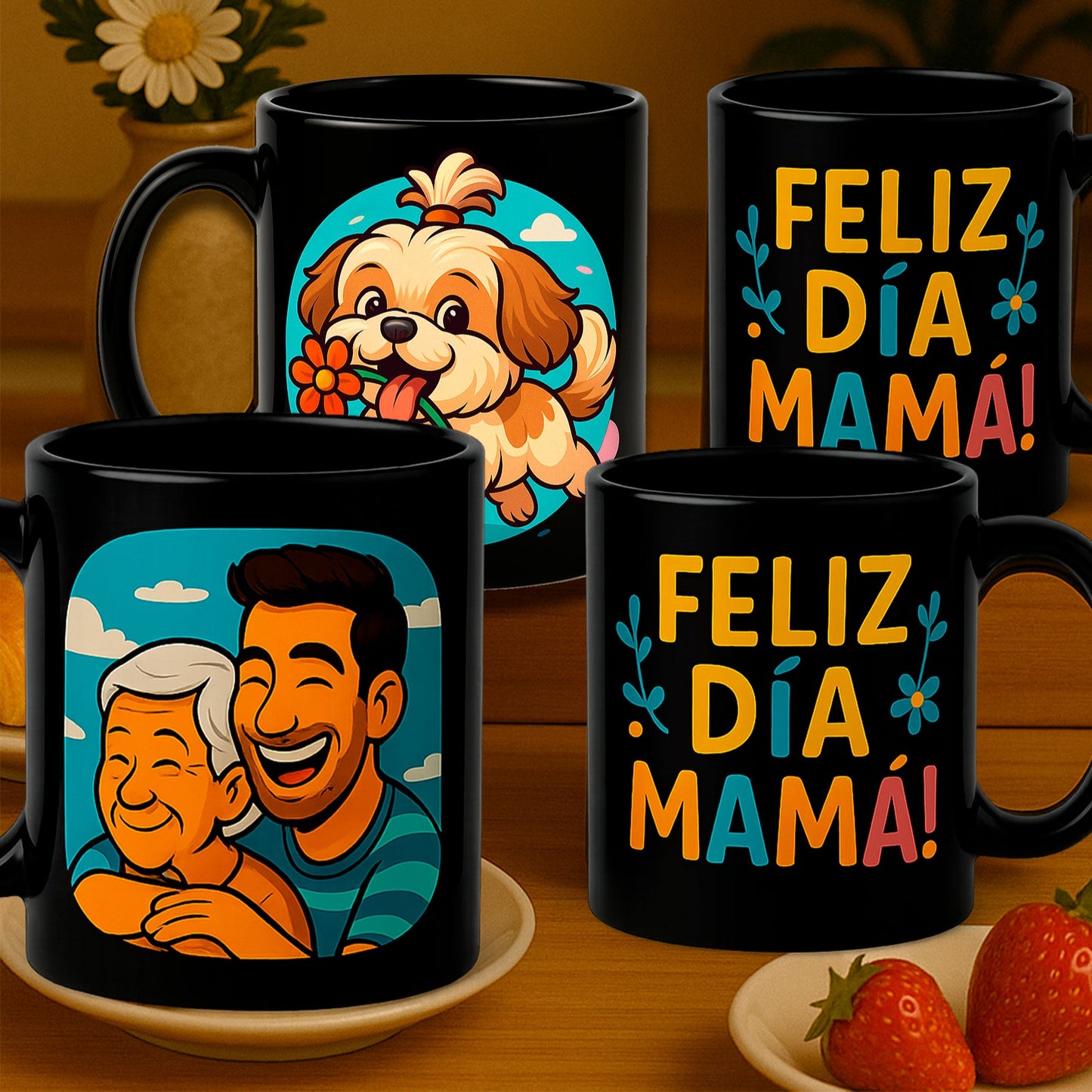Pack de 4 tazas día de la mamá - Caricatura personalizada