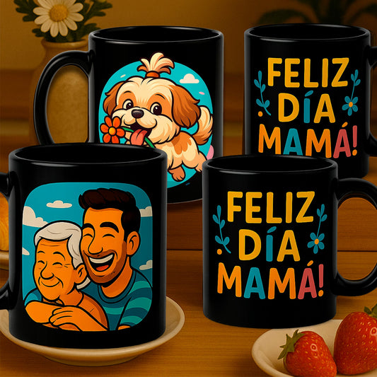 Pack de 4 tazas día de la mamá - Caricatura personalizada