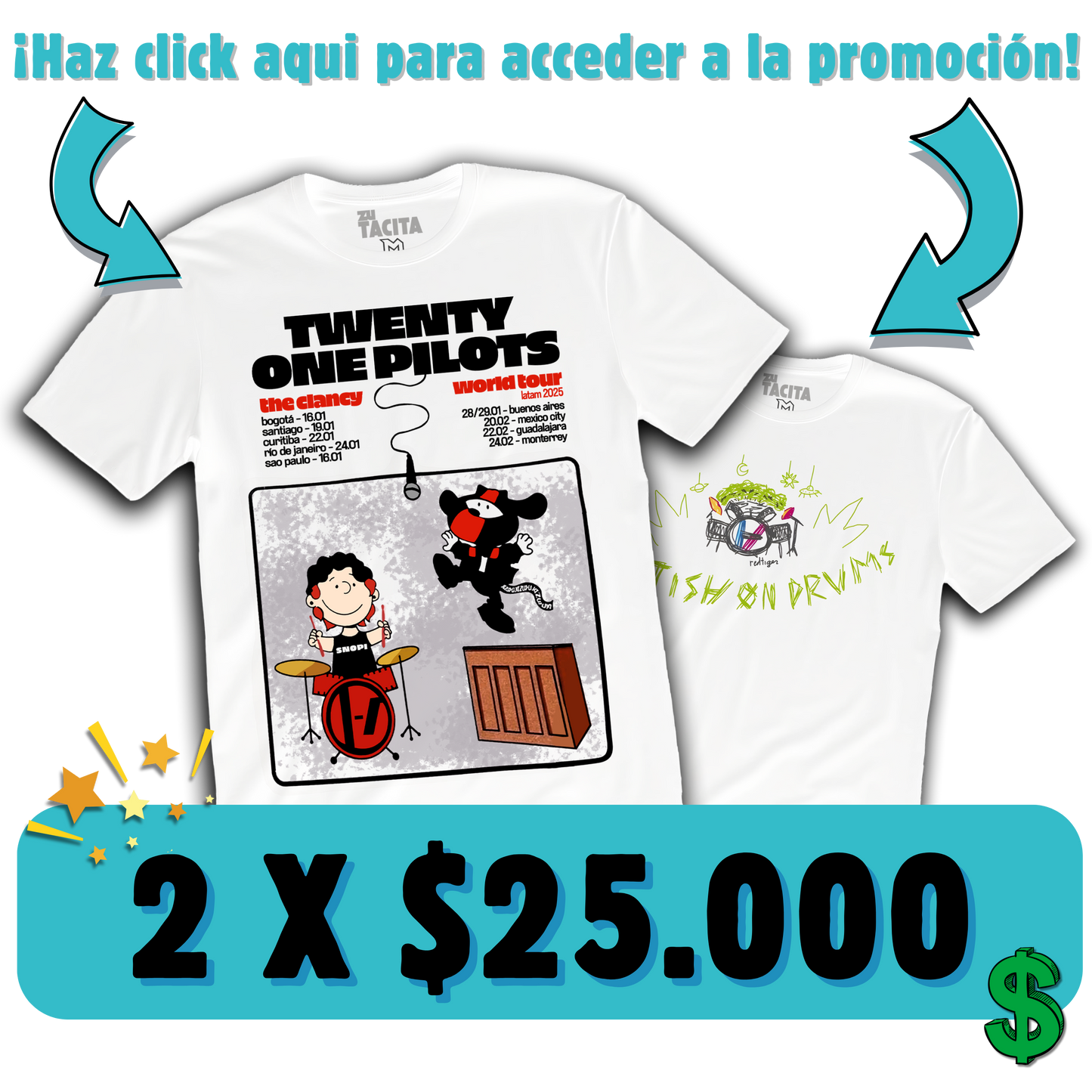 2 POLERAS DE TWENTY ONE PILOTS POR $25.000