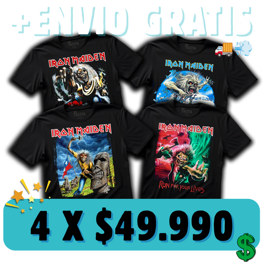 ELIGE 4 POLERAS DE MAIDEN POR $49.990 + ENVIO GRATIS 🚚💨