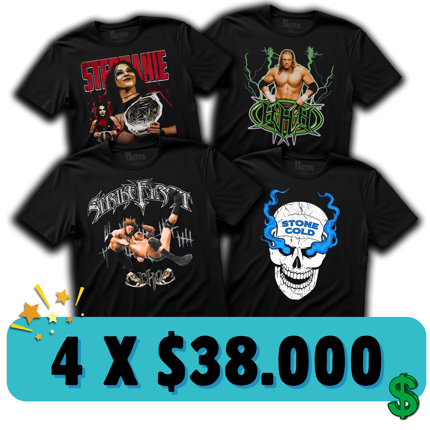 4 POLERAS DE WWE POR $38.000