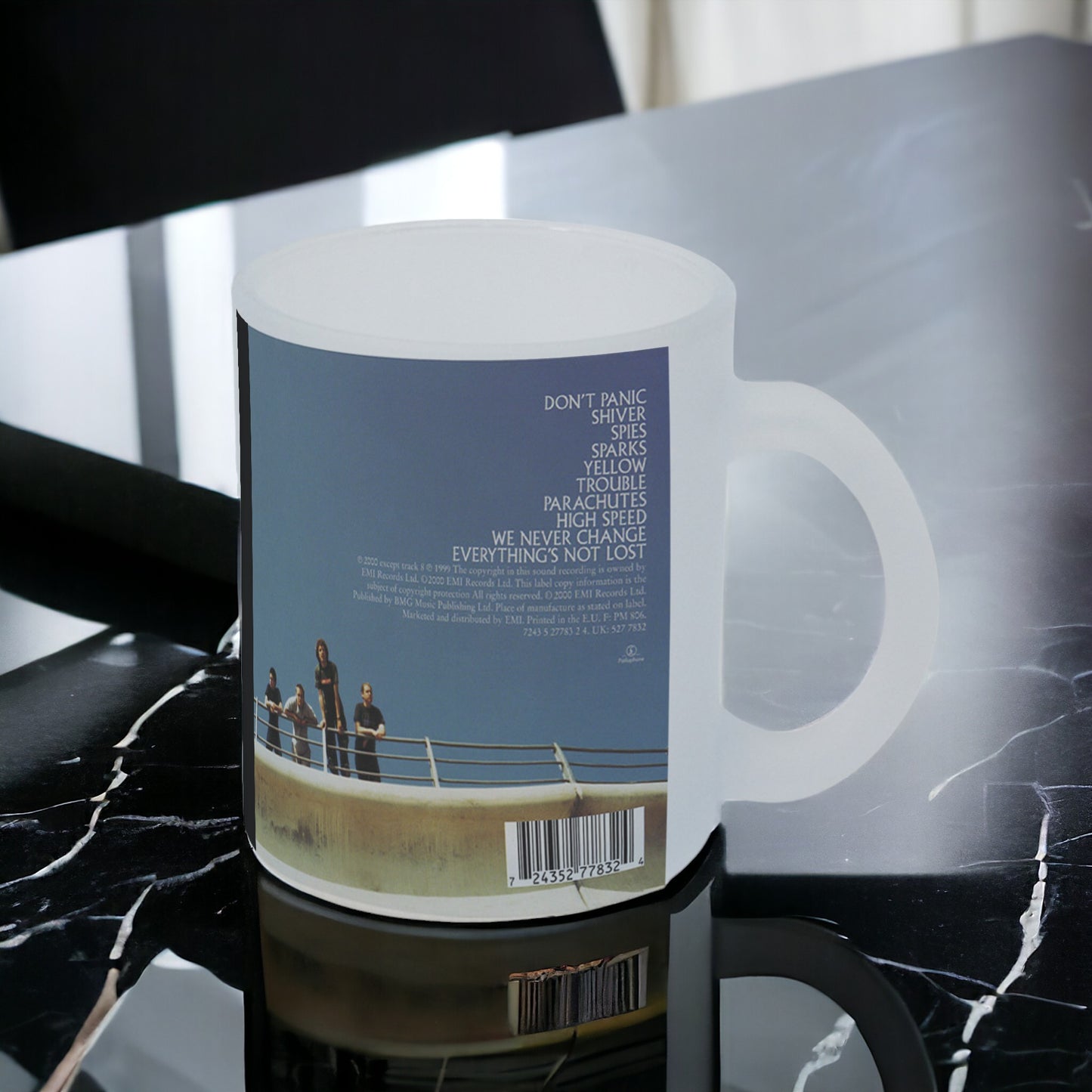 Taza Coldplay Album "Parachutes" vidrio Frosted
