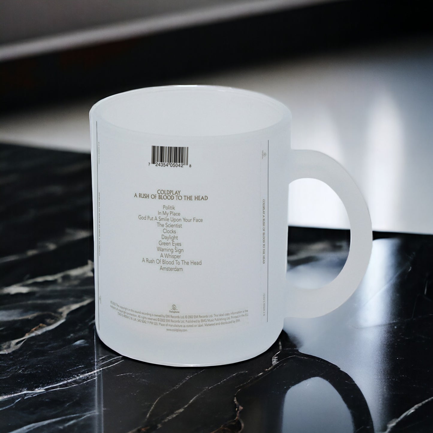 Taza Coldplay Album "A Rush of Blood to the Head" vidrio Frosted