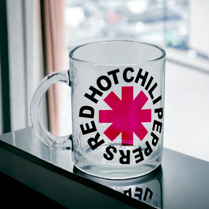 Taza vidrio transparente logo Red Hot Chili Peppers