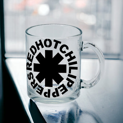 Taza vidrio transparente logo Red Hot Chili Peppers